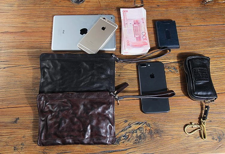 Fashion Leather Mens Clutch Cool Black Slim Wallet Zipper Clutch Wristlet Wallets for Men
