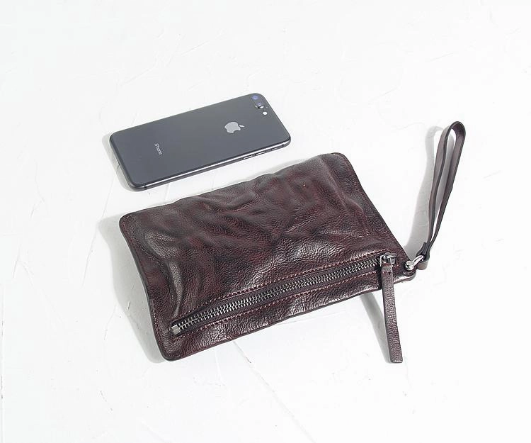 Fashion Leather Mens Clutch Cool Black Slim Wallet Zipper Clutch Wristlet Wallets for Men
