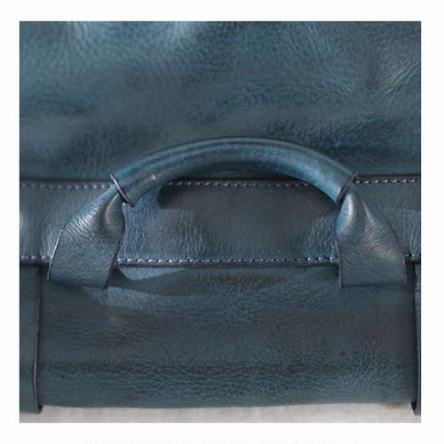 Fashion Women's Blue Leather Top Handle Satchel Handbag Brown Shoulder Bag Satchel Crossbody Purse