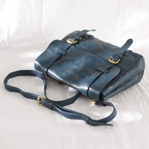 Fashion Women's Blue Leather Top Handle Satchel Handbag Brown Shoulder Bag Satchel Crossbody Purse