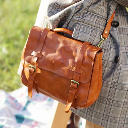 Fashion Women's Blue Leather Top Handle Satchel Handbag Brown Shoulder Bag Satchel Crossbody Purse