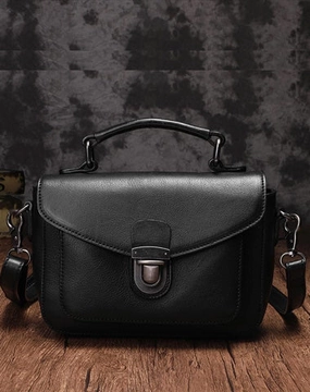 Fashion Womens Black Leather Satchel Handbag Small Brown Satchel Bag Crossbody Bags for Ladies