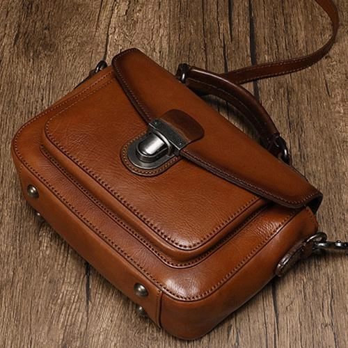 Fashion Womens Black Leather Satchel Handbag Small Brown Satchel Bag Crossbody Bags for Ladies