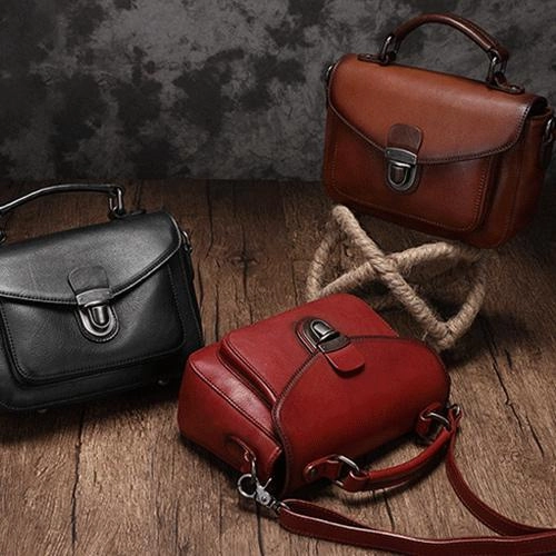 Fashion Womens Black Leather Satchel Handbag Small Brown Satchel Bag Crossbody Bags for Ladies