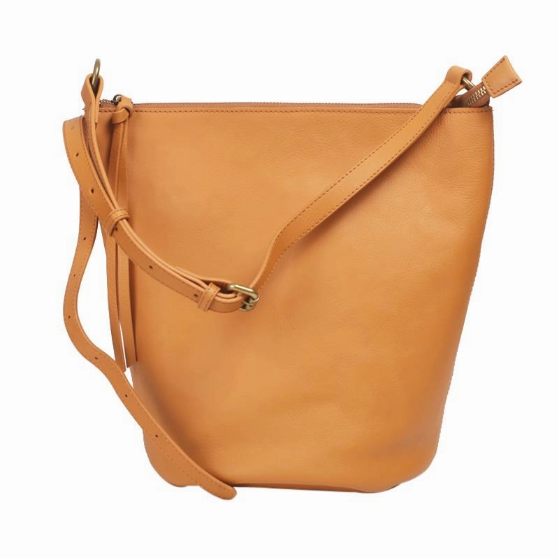 Fashion Womens Brown Leather Bucket Shoulder Bag Soft Leather Zipper White Tote Bucket Crossbody Bag Side Purse