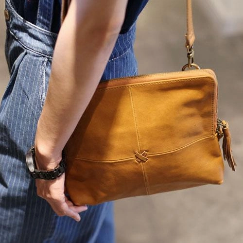 Fashion Womens Brown Leather Square Shoulder Bag Brown Side Bag Leather Satchel Crossbody Bag Purse