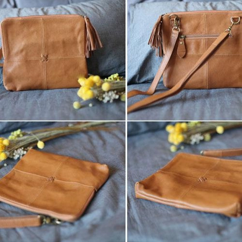 Fashion Womens Brown Leather Square Shoulder Bag Brown Side Bag Leather Satchel Crossbody Bag Purse