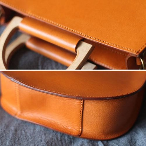 Fashion Womens Leather Circle Handle Shoulder Handbag Black Wooden Round Shaped Side Purses