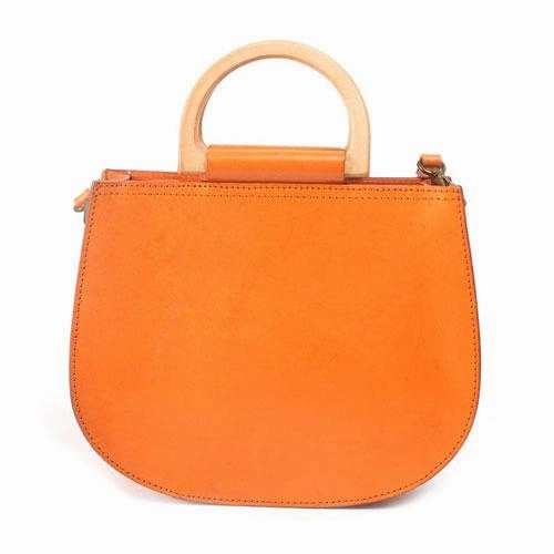Fashion Womens Leather Circle Handle Shoulder Handbag Black Wooden Round Shaped Side Purses