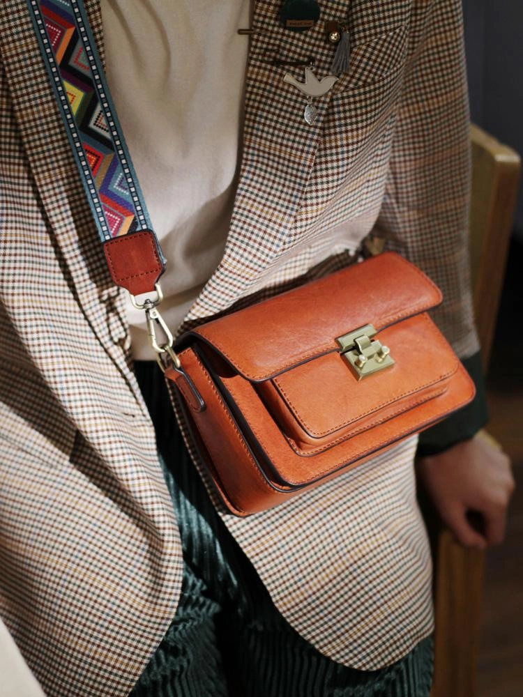 Fashion Womens Small Brown Leather Satchel Shoulder Bag Wider Strap Crossbody Bag
