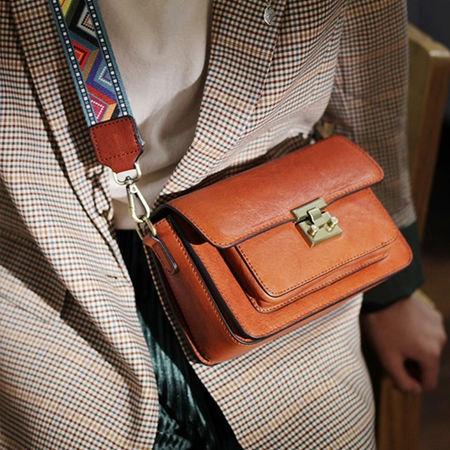 Fashion Womens Small Brown Leather Satchel Shoulder Bag Wider Strap Crossbody Bag
