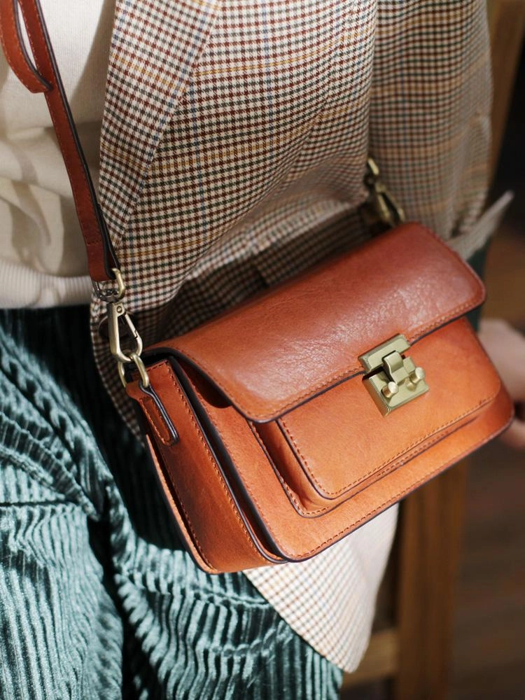 Fashion Womens Small Brown Leather Satchel Shoulder Bag Wider Strap Crossbody Bag