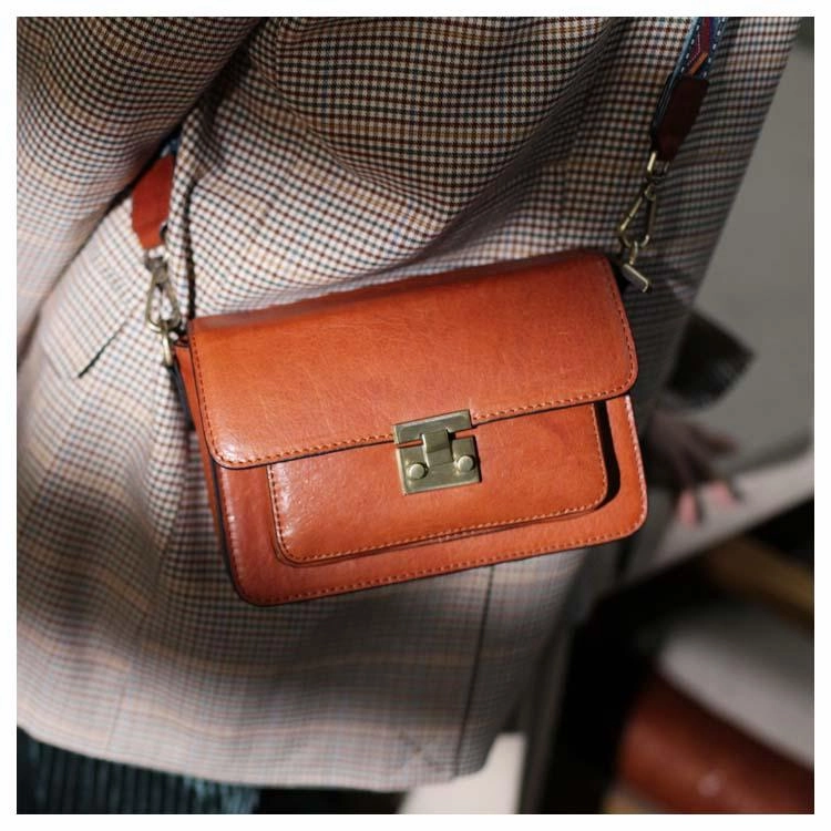 Fashion Womens Small Brown Leather Satchel Shoulder Bag Wider Strap Crossbody Bag