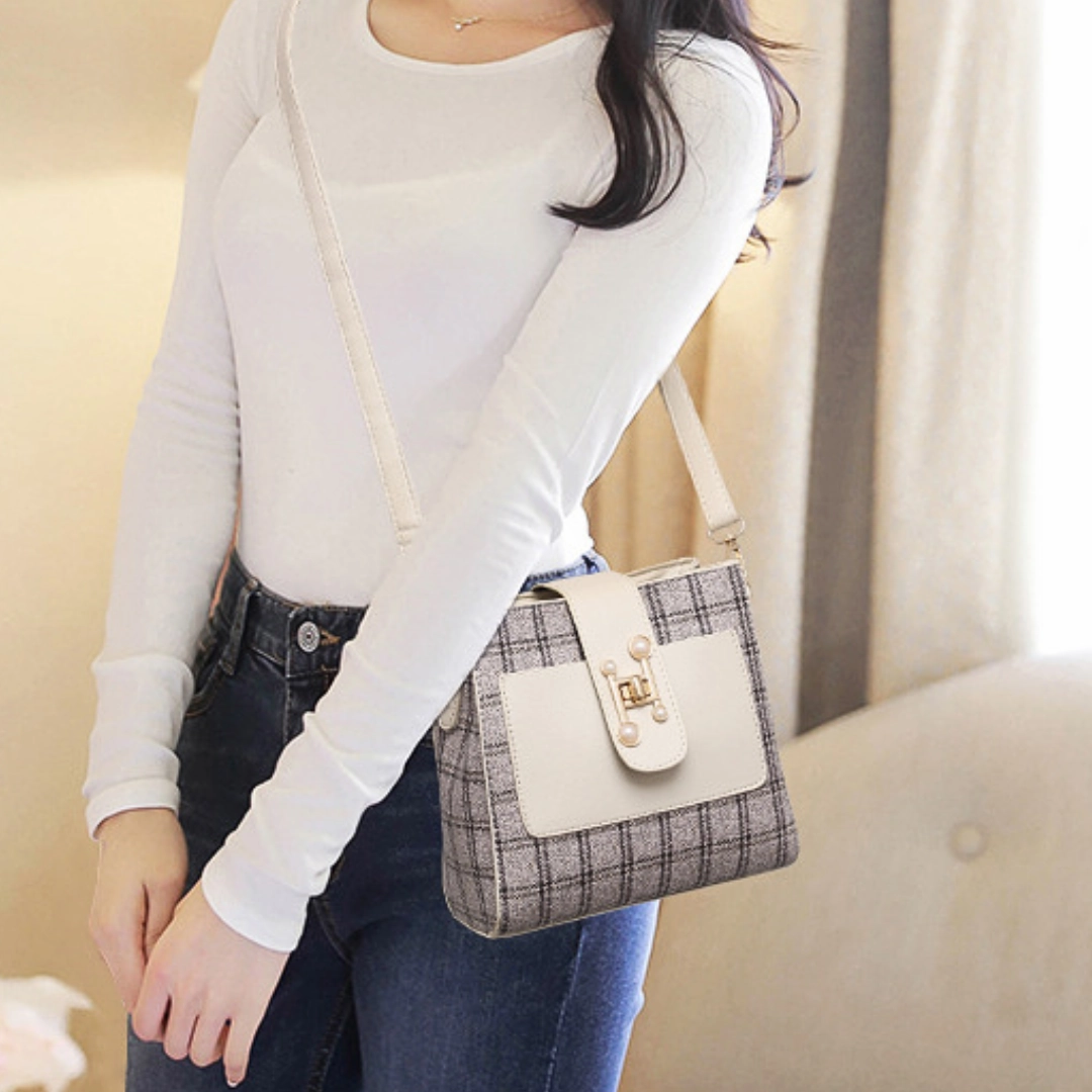 Fashionable Plaid Bucket PU Leather Shoulder Bag