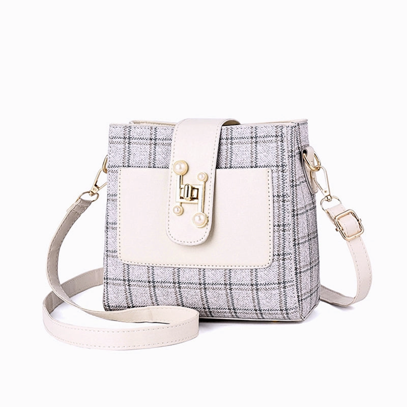 Fashionable Plaid Bucket PU Leather Shoulder Bag