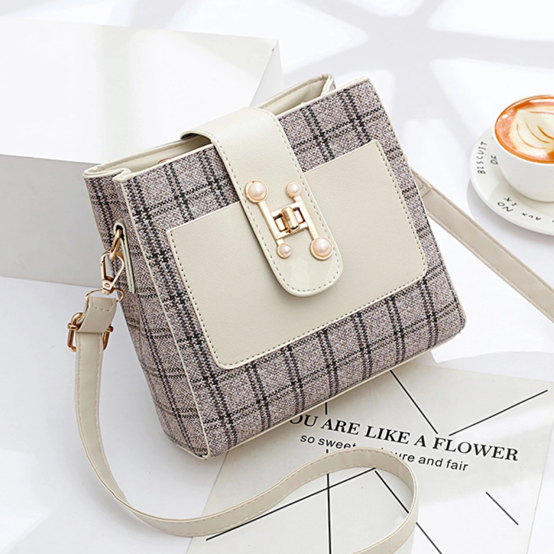 Fashionable Plaid Bucket PU Leather Shoulder Bag