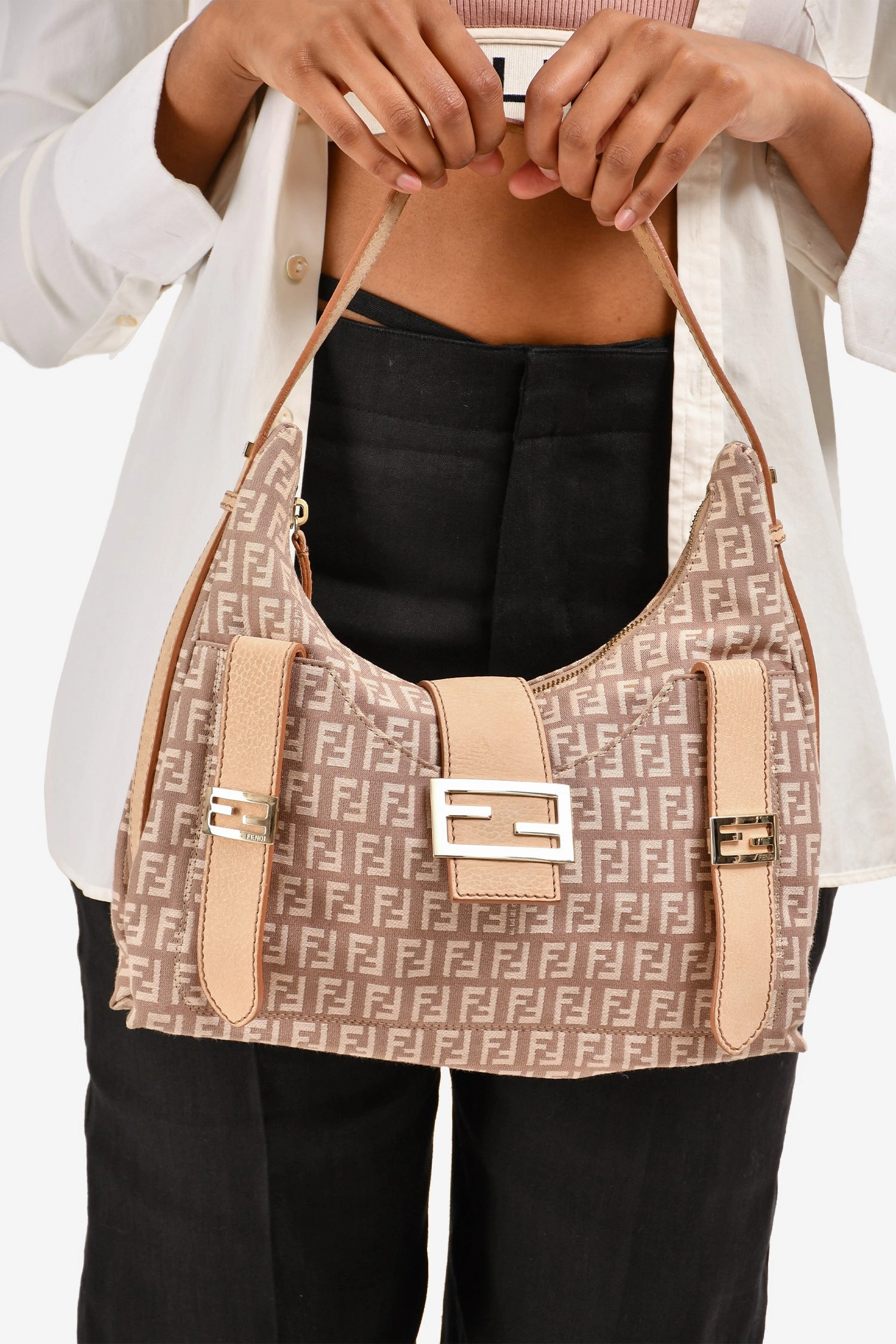 Fendi Beige/Pink Zucchino Canvas Sweet Hobo