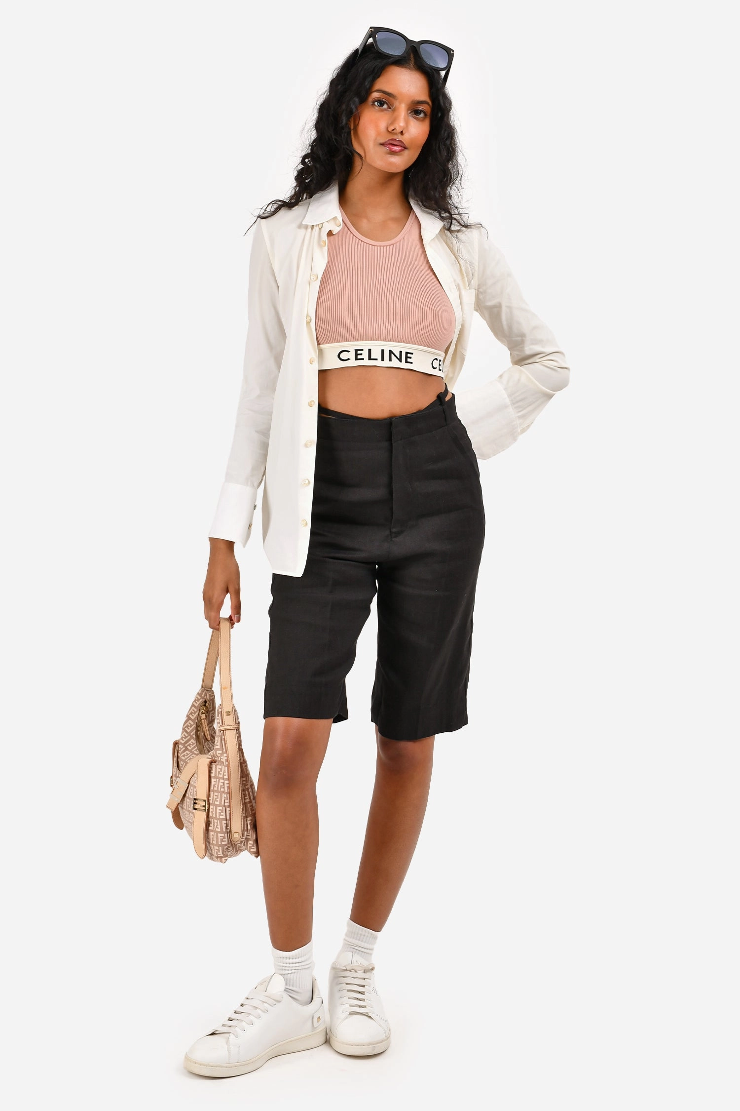 Fendi Beige/Pink Zucchino Canvas Sweet Hobo