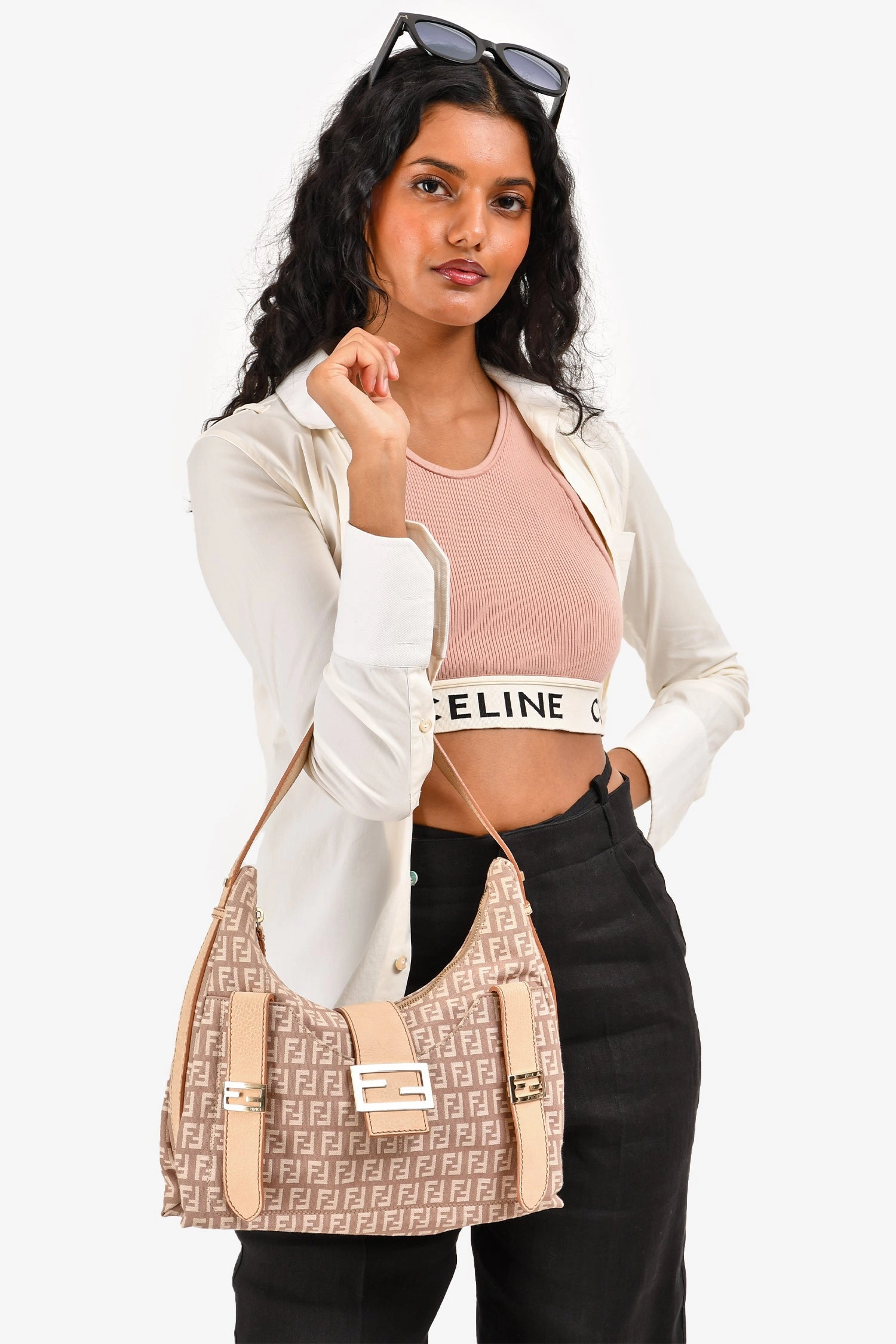 Fendi Beige/Pink Zucchino Canvas Sweet Hobo