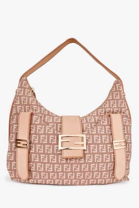 Fendi Beige/Pink Zucchino Canvas Sweet Hobo