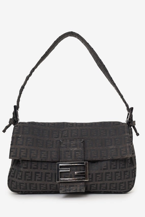 Fendi Black FF Zucca Monogram Baguette Shoulder Bag