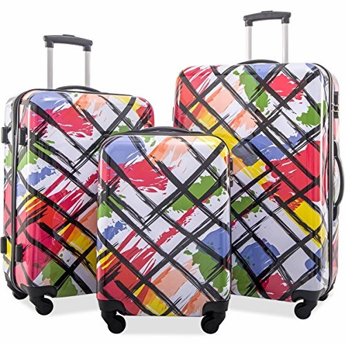 Flieks Graphic Print Luggage Set 3 Piece ABS   PC Spinner Travel Suitcase (Watercolor Painting)