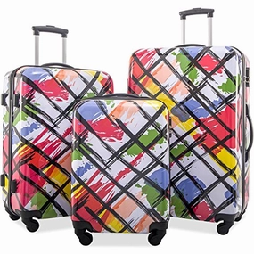Flieks Graphic Print Luggage Set 3 Piece ABS   PC Spinner Travel Suitcase (Watercolor Painting)