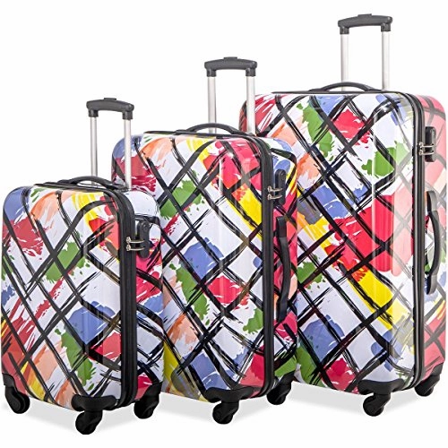 Flieks Graphic Print Luggage Set 3 Piece ABS   PC Spinner Travel Suitcase (Watercolor Painting)