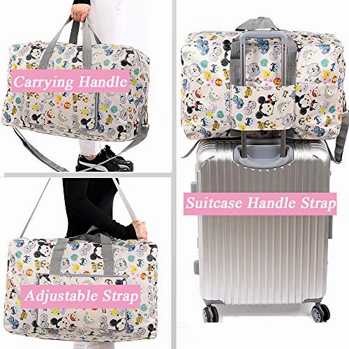 Foldable Travel Duffle Bag for Women Girls Large Cute Floral Weekender Overnight Carry On Bag for Kids Checked Luggage Bag (Z-Beige Mouse)
