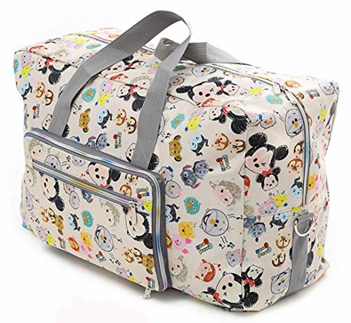 Foldable Travel Duffle Bag for Women Girls Large Cute Floral Weekender Overnight Carry On Bag for Kids Checked Luggage Bag (Z-Beige Mouse)