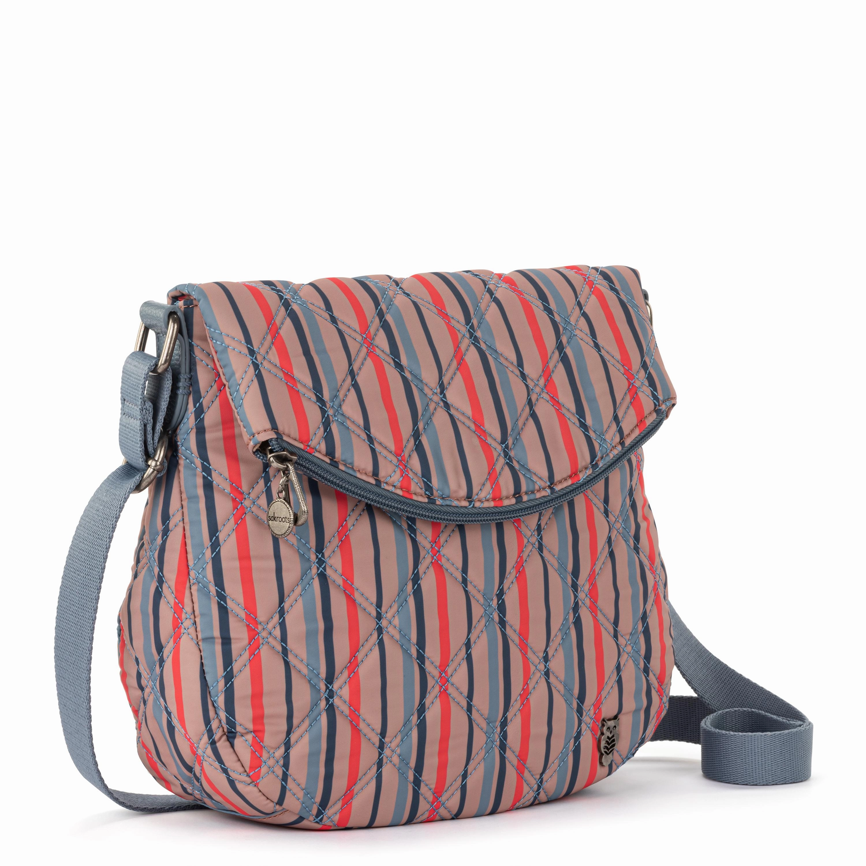 Foldover Crossbody - EcoTwill - Vintage Multi Stripe Diamond Quilted