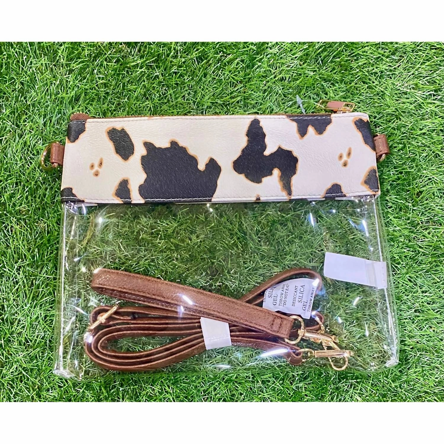 Game Day Clear Crossbody Bag With Vegan Leather Trim In Cow
