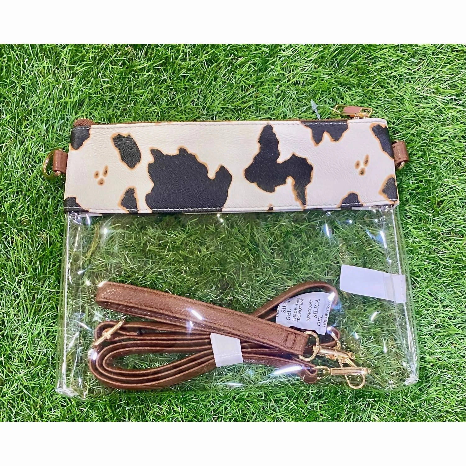 Game Day Clear Crossbody Bag With Vegan Leather Trim In Cow