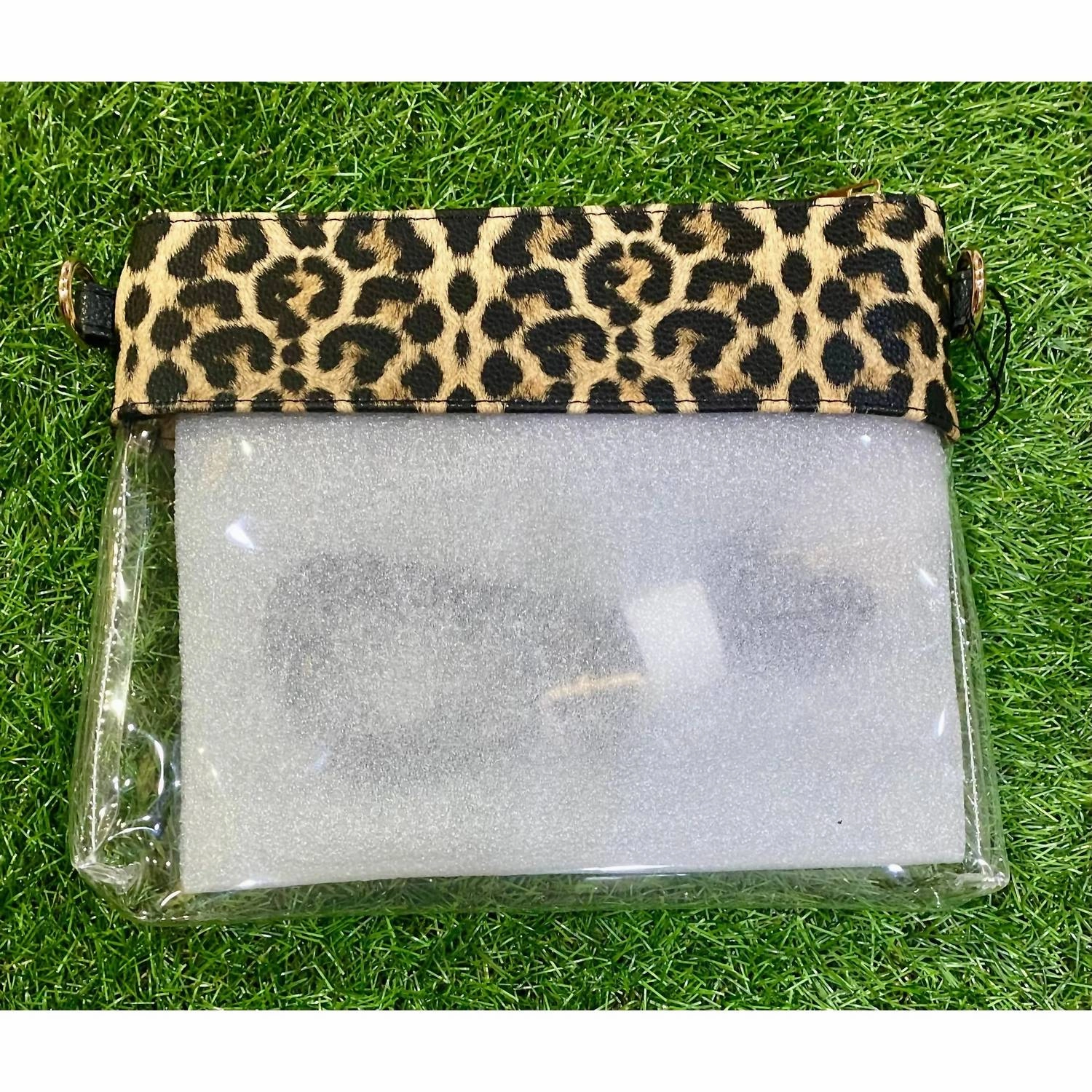 Game Day Clear Crossbody Bag With Vegan Leather Trim In Leopard