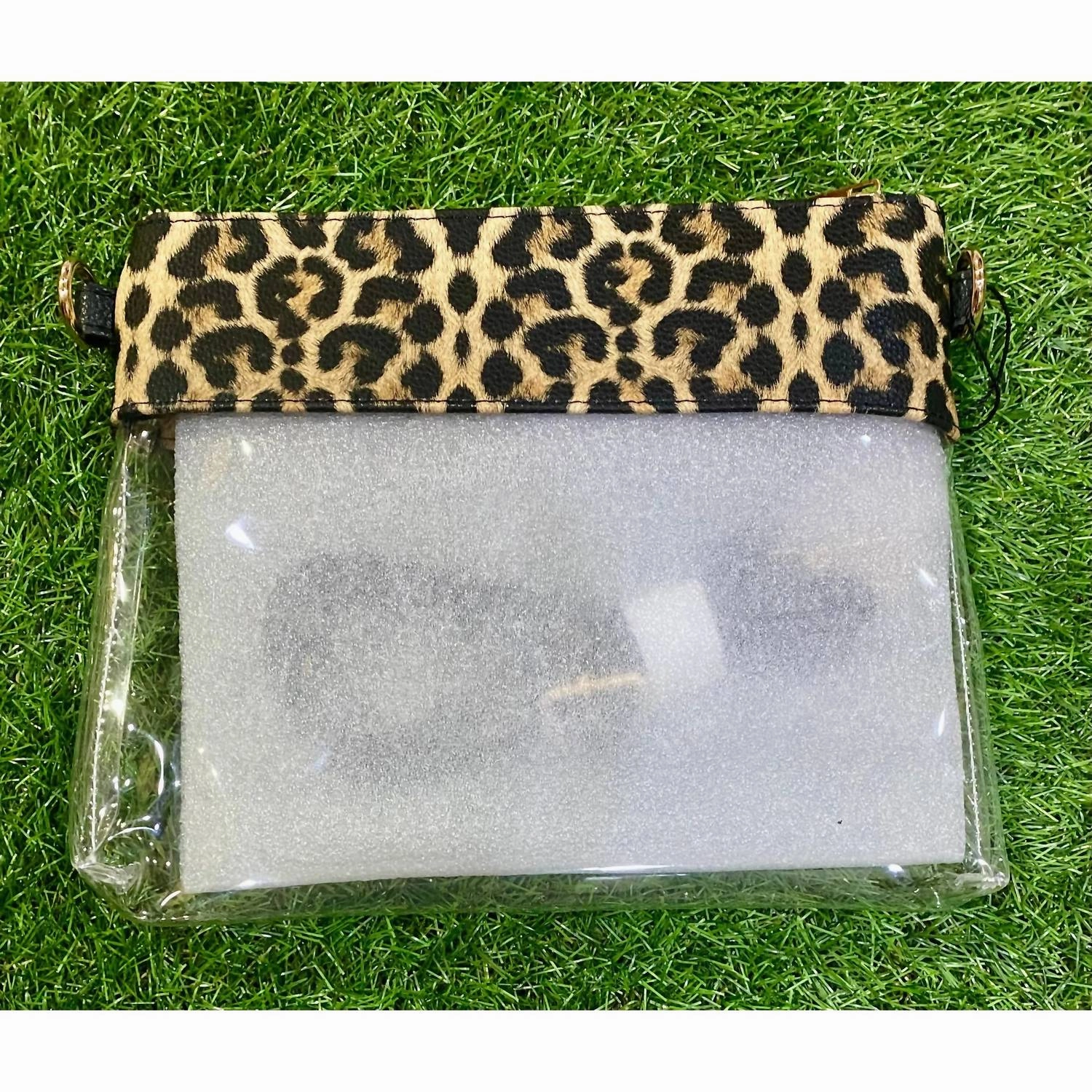 Game Day Clear Crossbody Bag With Vegan Leather Trim In Leopard
