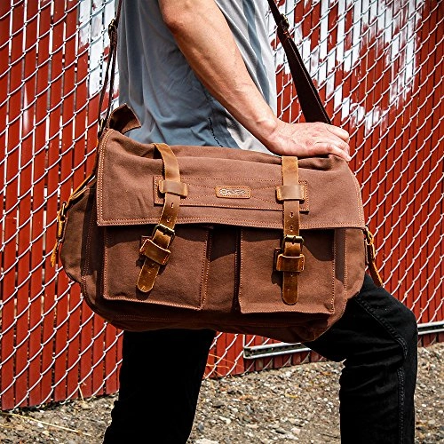 GEARONIC 14" 15" 17" Men's Messenger Bag Laptop Satchel Vintage Shoulder Military Crossbody  (17