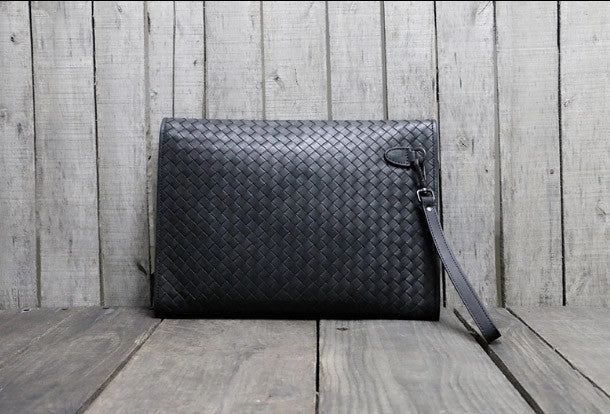Genuine Leather braided large clutch leather men phone pad zip clutch vintage wallet for men