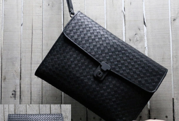 Genuine Leather braided large clutch leather men phone pad zip clutch vintage wallet for men