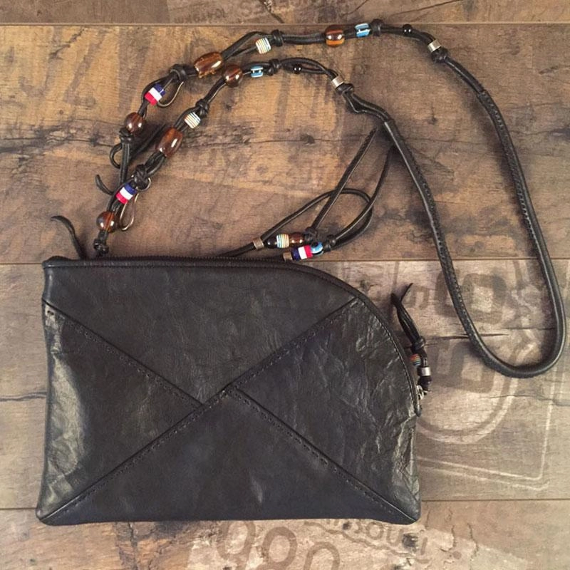 Genuine Leather Braided Mens Clutch Cool Slim Shoulder Bag Zipper Clutch Wristlet Wallet for Men