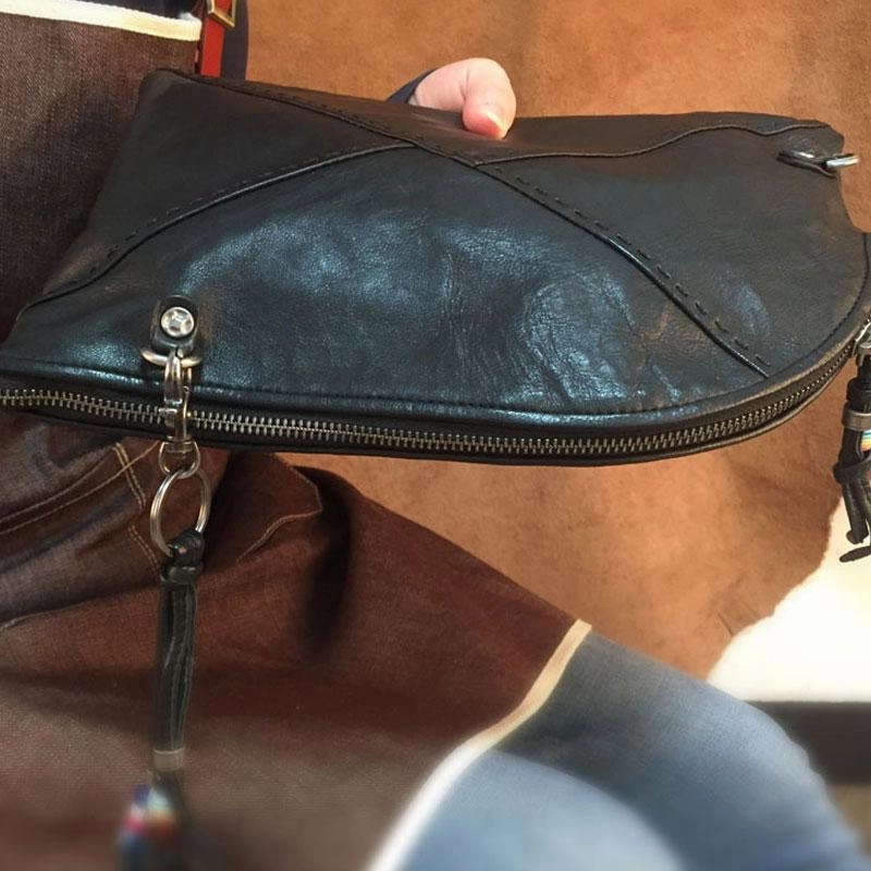 Genuine Leather Braided Mens Clutch Cool Slim Shoulder Bag Zipper Clutch Wristlet Wallet for Men