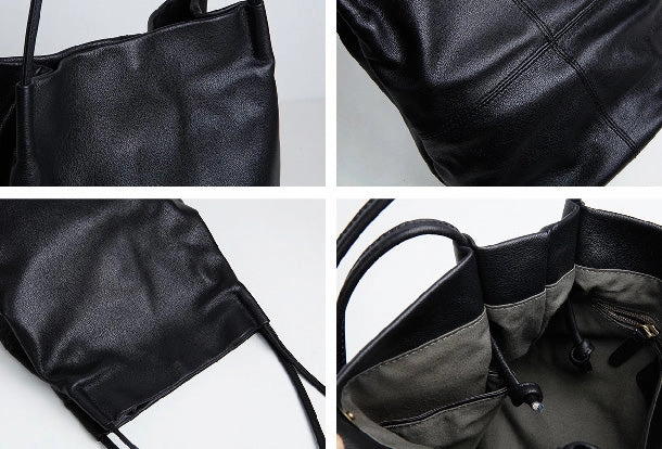 Genuine Leather Bucket Bag Large Tote Bag Shopper Bag Shoulder Bag Purse For Women