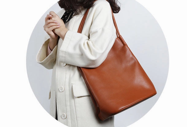 Genuine Leather Bucket Bag Large Tote Bag Shopper Bag Shoulder Bag Purse For Women