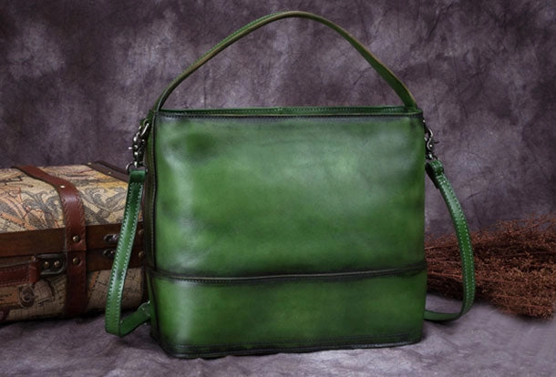 Genuine Leather Bucket Bag Vintage Handbag Bag Shoulder Bag Crossbody Bag Purse Clutch For Women