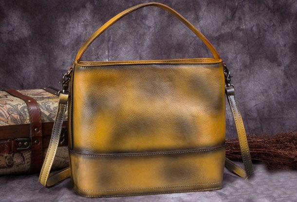 Genuine Leather Bucket Bag Vintage Handbag Bag Shoulder Bag Crossbody Bag Purse Clutch For Women