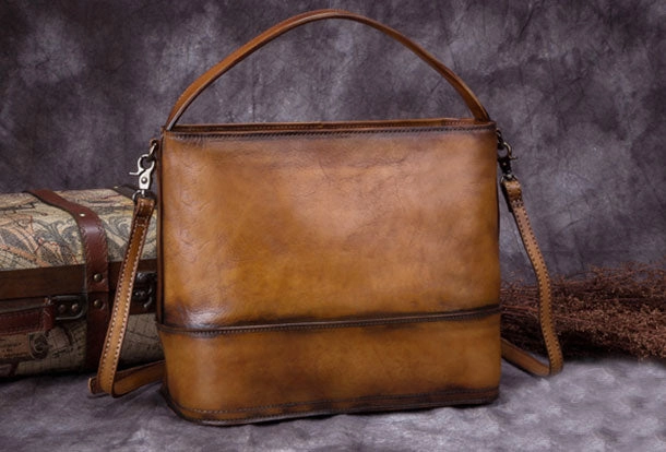 Genuine Leather Bucket Bag Vintage Handbag Bag Shoulder Bag Crossbody Bag Purse Clutch For Women