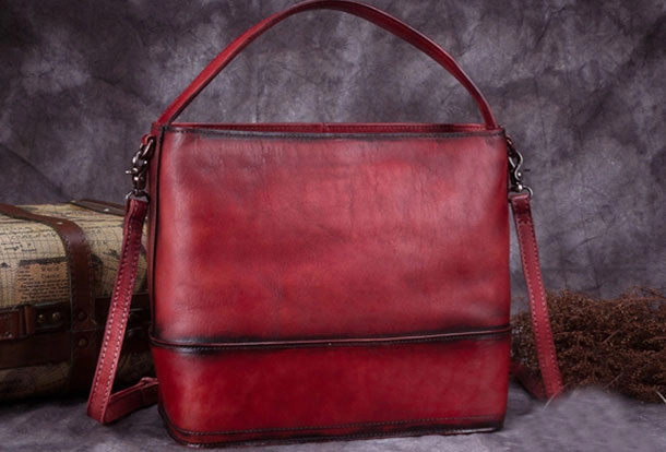Genuine Leather Bucket Bag Vintage Handbag Bag Shoulder Bag Crossbody Bag Purse Clutch For Women