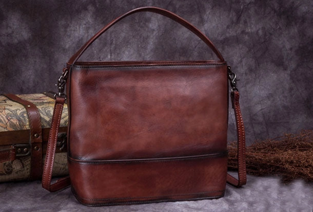 Genuine Leather Bucket Bag Vintage Handbag Bag Shoulder Bag Crossbody Bag Purse Clutch For Women