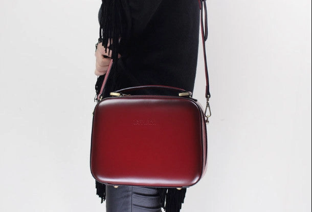 Genuine Leather cube handbag shoulder bag for women leather crossbody bag