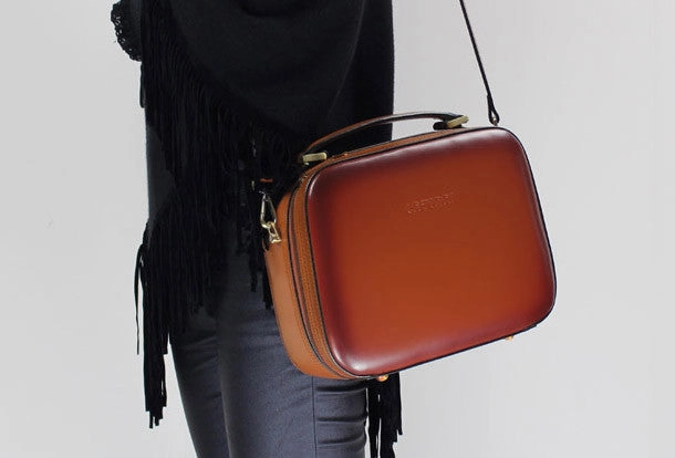 Genuine Leather cube handbag shoulder bag for women leather crossbody bag