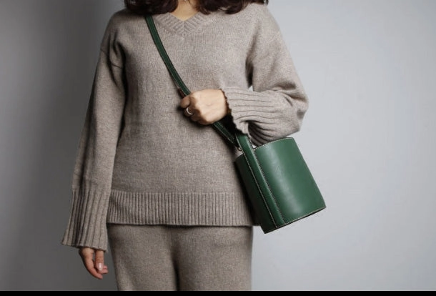 Genuine Leather Cute Bucket Bag Handbag Crossbody Bag Shoulder Bag Women Leather Purse